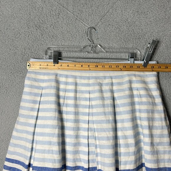 Christopher & Banks Skirt Women 16 Blue Cream Striped‎ Linen Blend Pleated Midi - Picture 6 of 9